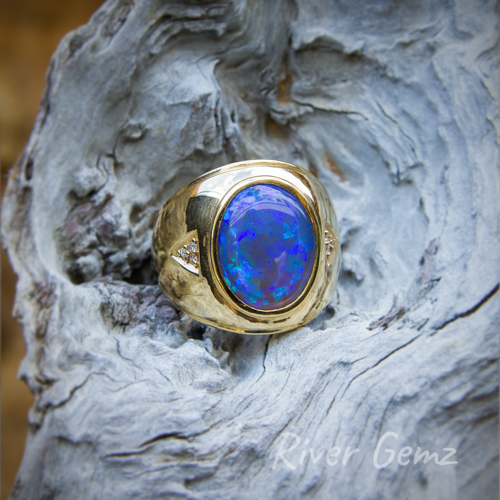 River Gemz | Semi-Black Opal Ring [size Y 1/2]-14K Gold