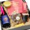 Gift pack of body creams, Belgian Chocolate, Love and Glory sparkling wine - low in sugar, and a candle with crystals